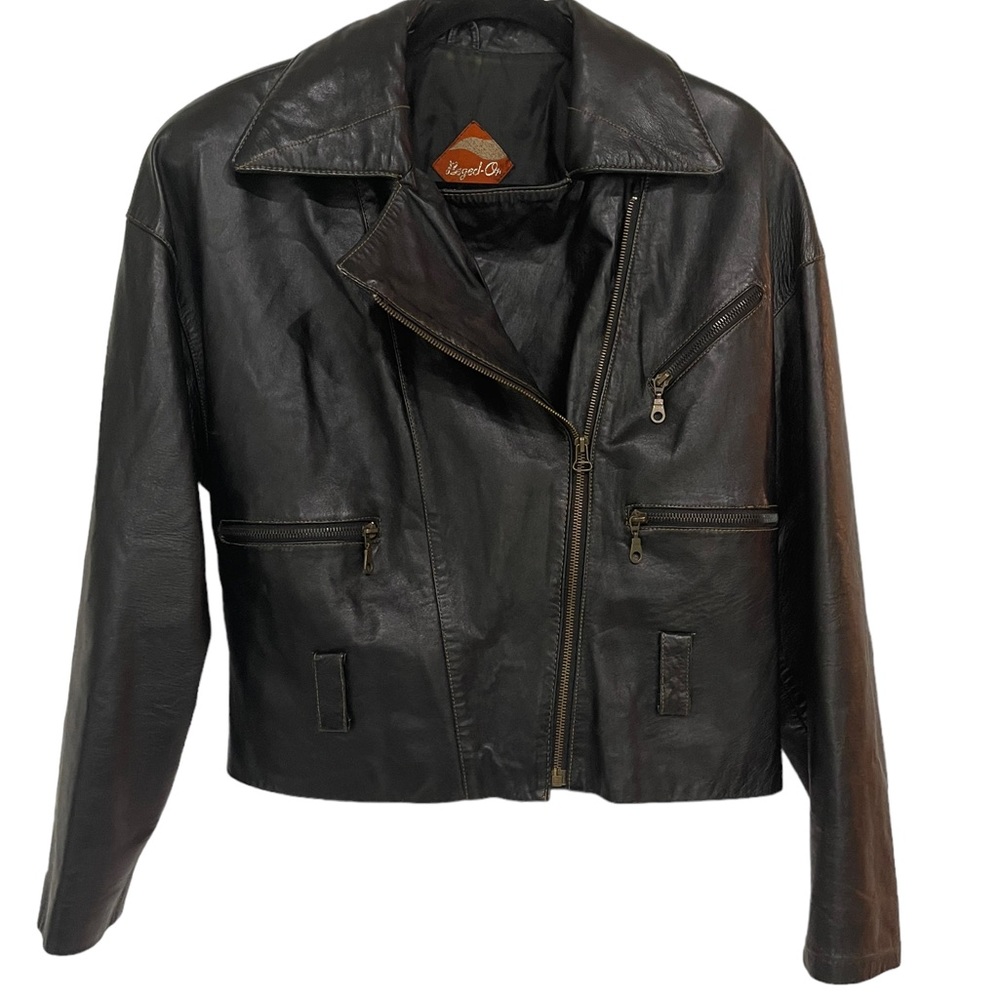 Beged Or Black 100% Lamb Skin Leather Vintage Jacket Zip Up W L 40 NO BELT